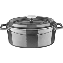 Lava Döküm Oval Tencere 21X27 Cm, Majolica Gri