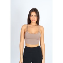 Softandbasic Crop Fit Sütlü Kahverengi Askılı Spor Bra