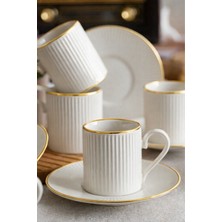 PLT Design Özel Tasarım Porselen 12 Parça 6 Kişilik Çizgili Kahve Fincan Takımı 100 ml - Kahve Fincanı