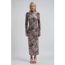 Lijuri Leopar Desenli Dik Yaka Leopar Elbise 2974