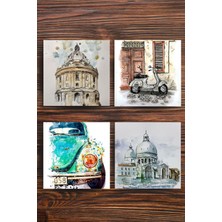 Begoloni Baskılı Doğaltaş Bardak Altlığı 4'lü Set - Doğal Taş Bardak Altı