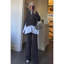 Cockatoo Kadın Gömlek Detaylı Triko Ceket Pantalon  Rahat Kalıp 36/46 Beden Uyumlu Takım