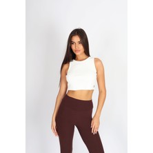 Softandbasic Kadın Beyaz Basic Halter Yaka Esnek Biyeli Kaşkorse Kumaş Crop Top Body Atlet