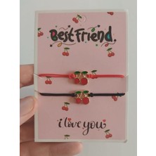 Kiraz Figürlü Ipli Best Friend Bileklik Seti – Çift Renk Arkadaşlık Bileklikleri, Dostluk Bilekliği