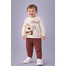 Dinamik çocuk Erkek Bebek Teddy Bear Oyuncak Ayı Ön-Arka Baskılı 2'li Eşofman Takımı – Mevsimlik 2iplik Alt Üst Takım 3-6-9-12AYLIK
