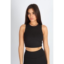 Softandbasic Halter Yaka Esnek Kaşkorse Kumaş Siyah Atlet