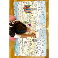 ES Sanat Tasarım Yıkanabilir Hayvanlar Alemi Boyama Örtüsü – 70X110CM | Keçeli Kalemler Dahil