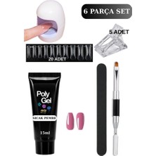 Uni Zer 6 Parça Evde Tırnak Uzatma Poly Gel Seti Protez Tırnak Yapma Mini Uv LED Uygulama Seti Sıcak Pembe