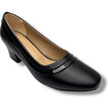 Nur Rose 8665--26 Parlak Baskı Deri Rugan Şeritli Kalın Topuk Kadın Ayakkabı 5cm