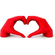 Yapı3D Geometrik Kalp Eller Dekoratif Biblo | Modern 3D Baskı Tasarım | Sevgililer Günü & Özel Gün Hediyesi | Kırmızı Dekorasyon Objeleri