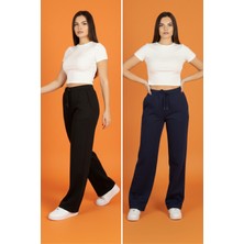 Softandbasic Kadın 2'li Modal Boru Paça Baskılı Pantolon