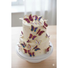 Deniz Party Store Gold Varaklı Bordo Fuşya Mavi Karışık Renkli 3 D 21 Li Kelebek Sticker Balon Pasta Süsü