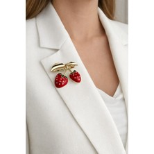 Altın Sarısı Kırmızı Beyaz Mineli Çilek Broş (3cm)