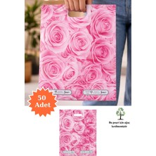 Plas+Plus Güçlendirilmiş El Geçmeli Takviyeli Mağaza Poşeti Elit Gül Desen Baskılı Poşet No 4 39 x 48 cm 50 Adet