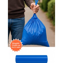Plas+Plus Mavi Büzgülü Çöp Torbası 55X60 cm 3X15'LI Adet Ev Mutfak Iş Ofis Avantajlı Paket