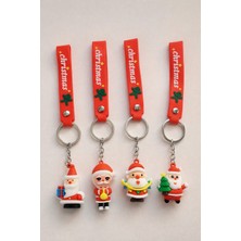 4'lü Yılbaşı Temalı Silikon Anahtarlık Seti–noel Baba, Kardan Adam ve Hediye Kutusu Figürlü