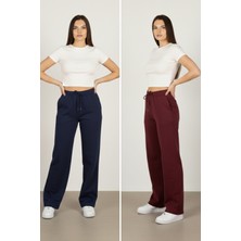 Softandbasic Kadın 2'li Modal Boru Paça Baskılı Pantolon