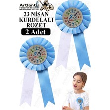 Artlantis 23 Nisan Kurdelalı Rozet 2 Adet Mavi Beyaz Yaka Rozeti Çocuk Bayram Etkinlik 15 cm Kokart