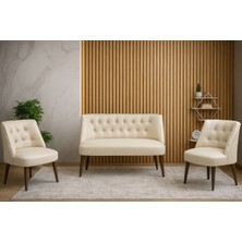 Azra Mobilya - Milano Çay Seti Koltuk Takımı - Deri Kumaş - Ahşap Ayak - Ofis Koltuk Takımı - Krem