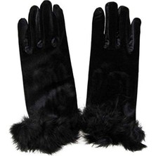 Nana & Mayka Moda Kadın Siyah Kadife Tüylü Kısa Eldiven | Şık, Kışlık, Davet ve Günlük Kullanım