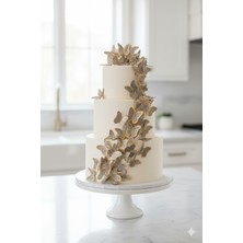 Deniz Party Store Gold Varaklı Gri 3 D 21 Li Kelebek Sticker Balon Pasta Süsü