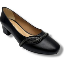 Nur Rose 9996-26 Parlak Baskı Deri Şerit Taşli Kalın Topuk Kadın Ayakkabı 4cm