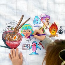 ES Sanat Tasarım Yıkanabilir Kareli Boyama Örtüsü – 100X170CM | 12’li Keçeli Kalem Dahil