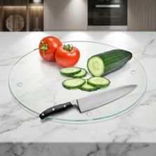 Yuvarlak Şeffaf  Temperli Cam Kesme Tahtası - Cam Kesme Tablası Daire ÇAP30CM Bella Vetrodaire Sunumluk