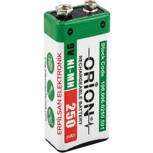 Orion 250 Mah 9V Ni-Mh Şarj Edilebilir Dökme Pil Erpilsan Elektronik
