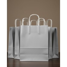 Erta Kağıt Gümüş Renkli Kraft Çanta 25X31 cm 15 Adet Hediye Poşeti , Hediye Paketi , Kraft Kağıt Çanta