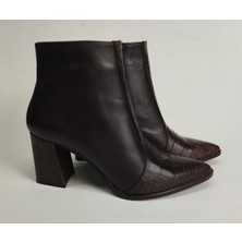 Lucciola Kadın Hakiki Deri Kroko Detaylı Kahverengi Topuklu Bot