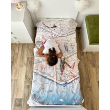 ES Sanat Tasarım Yıkanabilir Boyanabilir Evren Temalı Yatak Örtüsü – 100X200CM | 12’li Keçeli Kalem Dahil