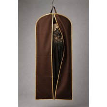 Kahverengi Renk Gold Şeritli Nonwoven Abiye Elbise Kılıfı – 160X60 Cm, Kalın Diş Fermuarlı
