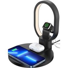 Gampus Cep Telefonu Kablosuz Şarj Kulaklık Şarj Standı Tutucusu ve Masa Lambası Set 4in1