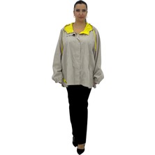 Aysel Büyük Beden Kapüşonlu Fermuarlı Cepli Kolu Lastikli Sırt Detaylı Kadın Rüzgarlık