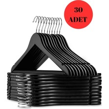 30 Adet Ahşap Görünümlü Plastik Siyah Kıyafet Elbise Askısı Askılığı Gömlek Askısı Pantolon Askısı
