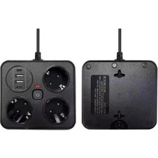 Hatıra Kutusu Akım Korumalı Anahtarlı Priz - 3x Priz - 2x USB - 2x Type-C - 2 mt Kablo Hızlı Şarj Özellikli Siyah - Lisinya