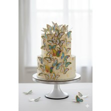 Deniz Party Store Gold  Varaklı Rengarenk  3 D 21 Li Kelebek Sticker Balon Pasta Süsü