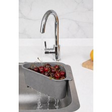 Fevito Vantuzlu Üçgen Lavabo Süzgeci Mutfak Evye Köşe Süzgeci Gri