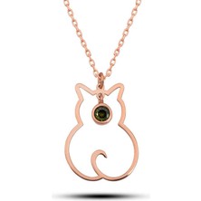 Noip 925 Ayar Gümüş Ağustos Ayı Doğum Taşı Kedi Kadın Gümüş Kolye T8355 (944)