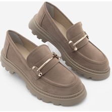 Marjin Kadın Loafer Kalın Taban Zincirli Günlük Ayakkabı Zolez Vizon