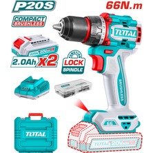 Total Li-Ion Akülü Kömürsüz Matkap Çift Akü ve Aksesuar 2.0Ah Güçlü Darbesiz Özellik