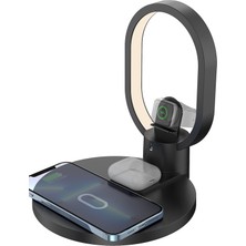 Gampus 4 In 1 Kablosuz Şarj Istasyonu 15 W Kablosuz Şarj Standı Başucu Lambası