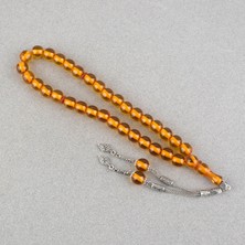 Lapisdo Ateş Kehribar Alpaka Püsküllü Kapsül Kesim 7.5X11MM Tesbih - Bal Köpüğü