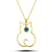 Noip 925 Ayar Gümüş Aralık Ayı Doğum Taşı Kedi Kadın Kolye T8398 (944)