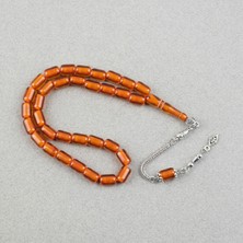 Lapisdo Ateş Kehribar Alpaka Püsküllü Kapsül Kesim 7X10.5MM Tesbih - Şeffaf Kahverengi