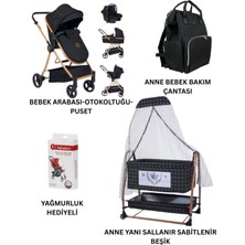 Öykü Bebek Dunyası Yeni Doğan Bebek Çeyiz Seti (Bebek Arabası+Puset+Beşik+Anne Bebek Çantası+Yağmurluk+Yatak)