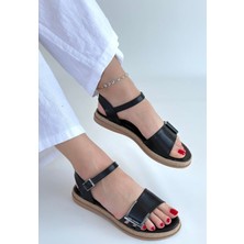 Fresco Scarfs Andana Siyah Cilt Sandalet