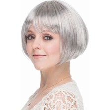 Shopwave Gri Gümüş Renk Düz Kesim Astarlı Küt Parti Peruğu (5047)
