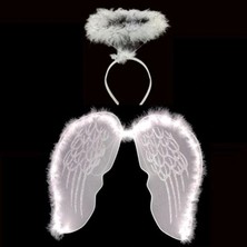 Shopwave Beyaz Otrişli Dantel Tüllü Peri Kanadı ve Peri Tacı Seti 45X40 cm (5047)